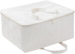 Clothes Storage Bag, 19 x 9 x 16 inches, 42L, Cotton and Linen Closet Organizer Tote Foldable Container for Comforter Blanket, Quilt, Sweater, Smooth Dual Zipper, 2 Carrying Handles, Beige, 1 Pack