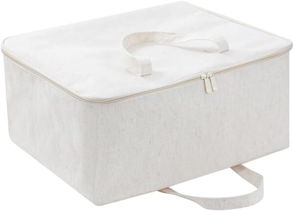 Clothes Storage Bag, 19 x 9 x 16 inches, 42L, Cotton and Linen Closet Organizer Tote Foldable Container for Comforter Blanket, Quilt, Sweater, Smooth Dual Zipper, 2 Carrying Handles, Beige, 1 Pack