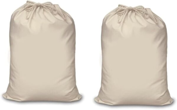 Organic Cotton Laundry Bag For Clothes - Travel Organizer - Eco-friendly 100% Pure Cotton Drawstring Bag - Large Size - Hanging Laundry Bag Foldable and Washable (Pack Of 2)