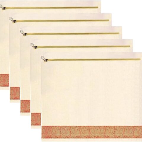 Organic Cotton Saree Storage Bags - Wardrobe Organizer With Zipper - 14 * 16 inches (Pack Of 5)