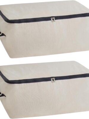 Canvas Storage Bags for Comforters and Blankets - X-Large Zippered Storage Bags for Blankets, Comforters, and Clothes - Easy Storage Under Bed, 100% Cotton, Breathable with Carrying Straps (2 Bags)