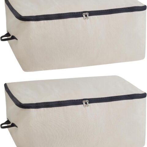 Canvas Storage Bags for Comforters and Blankets - X-Large Zippered Storage Bags for Blankets, Comforters, and Clothes - Easy Storage Under Bed, 100% Cotton, Breathable with Carrying Straps (2 Bags)