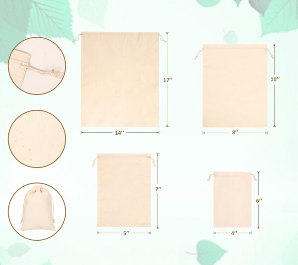 20PCS Cotton Produce Bags, 8X10inch Reusable Muslin Storage Bags with Drawstrings, Natural Cotton Bags, Washable, Biodegradable Linen Bag, Cloth Bags