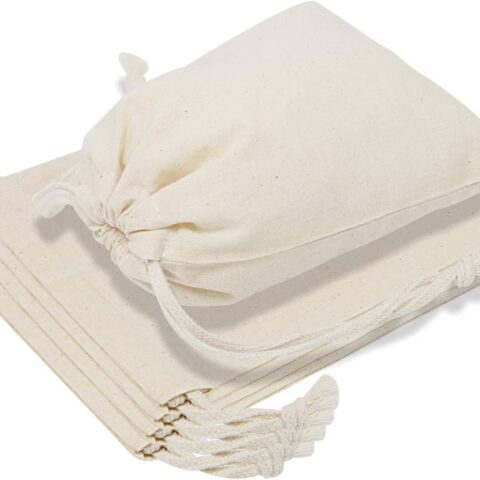 10-Pack 10” x 12” Reusable Produce Bags, Muslin Bags with Drawstrings for Shopping & Storage, 100% Natural Cotton Bags, Washable, Biodegradable, Food Safe