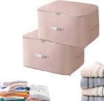 2PCS Ultra Space Saving Self Compression Organizer,Dustproof And Moisture-Proof Compression Storage Bag For King/Queen Comforters, Pillows, Bedding/Quilt, Blanket, Duvet (Pink-XL)