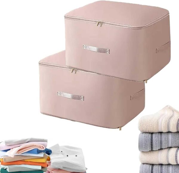 2PCS Ultra Space Saving Self Compression Organizer,Dustproof And Moisture-Proof Compression Storage Bag For King/Queen Comforters, Pillows, Bedding/Quilt, Blanket, Duvet (Pink-XL)