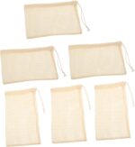 6Pcs Reusable Cotton Mesh Bags Drawstring Storage for Fruits Vegetables Breathable Organic Cotton Versatile Food Home Use Design