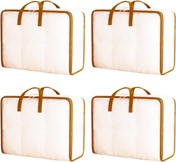 4PC Blanket Storage Bags, Comforter Quilt Bedding Large Clear Plastic Clothes Storage Bags with Zipper for Comforters and Blankets, Duvet, Quilts, Clothes