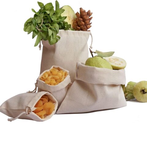 Premium Organic Cotton Storage Bags - Reusable Drawstring Canvas Fabric Pack of 12 - Multipurpose Natural Cotton Food & Gift Bags - Medium 10x12 Inches