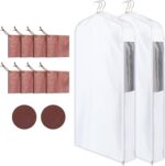 2 Set 40'' Cotton Garment Bag for Hanging Clothes and Storage with Cedar Blocks for Fresh Smell and Moth Protection Sandpaper for Suits Fur Coats Leather Jackets Sweaters