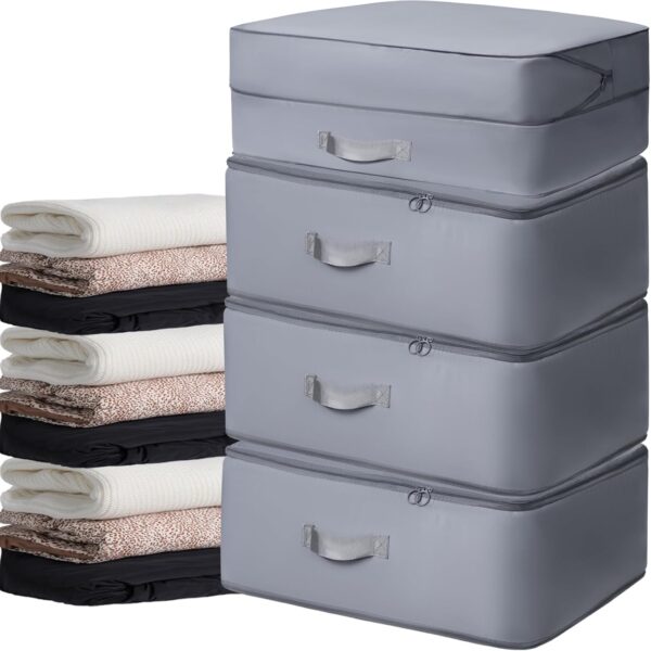 4 Pack Compression Bags for Storage,Ultra Space Saving Self Compression Organizer Bags,Sweater Organizer for Closet,Clothes Storage Bag (Gray,Large)