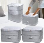 2025 Ultra Space Saving Self Compression Organizers, 2 Pack Double Zipper Compression Packing Cubes for Bedding, Comforter Storage Bag for Blankets Duvet Quilts Pillows Queen King (Gray, X-Large)