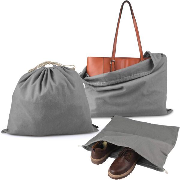 Dust Cover Storage Bags Purified 100% Cotton Flannel with Drawstring Pouch For Handbags Purses Pocketbooks Shoes Boots Set of 3 (Grey)