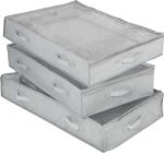 3-Pack Under Bed Fabric Storage Container Bags For Clothes & Blankets with Window and Handles, 34 x 17.9 x 5.9 Inches, Grey