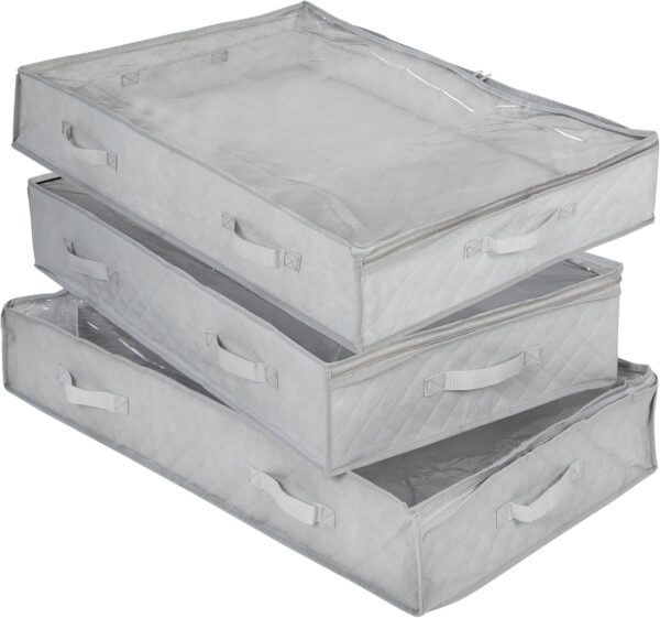 3-Pack Under Bed Fabric Storage Container Bags For Clothes & Blankets with Window and Handles, 34 x 17.9 x 5.9 Inches, Grey