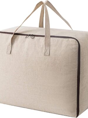 Clothes Storage Bag Organizer with Durable Handles Thick Fabric Large Capacity for Blanket Comforter Clothing Bedding (Beige, XL)