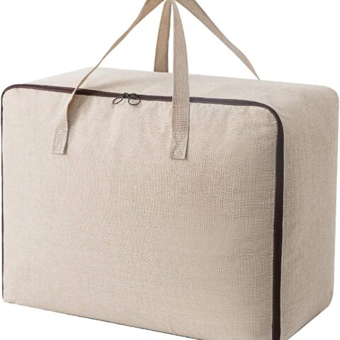 Clothes Storage Bag Organizer with Durable Handles Thick Fabric Large Capacity for Blanket Comforter Clothing Bedding (Beige, XL)