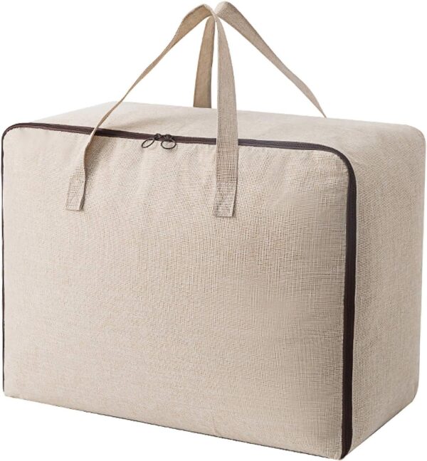 Clothes Storage Bag Organizer with Durable Handles Thick Fabric Large Capacity for Blanket Comforter Clothing Bedding (Beige, XL)