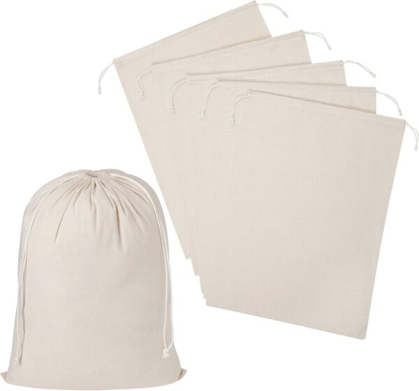 100 Percent Cotton Drawstring Bags, Reusable Quality with Double String, For Pantry Kitchen Storage Shoes - Pack of 6 (Natural Beige, 12 x 16 Inch)