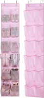 Kids Over the Door Shoe Organizer Baby Hanging Shoe Rack Narrow Closet Storage bags with 12 Mesh Pockets for Girl Women Men Toddler Nursery, 2 Packs, Pink