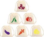 100% Reusable Produce Cotton Bags - Washable Organic Vegetable Bags- Eco Friendly, Biodegradable Cloth Bag with Drawstring - (10 * 12 Inches Size) (Pack Of 6)