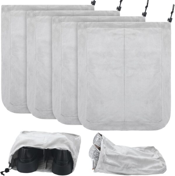 4 Pcs Travel Shoe Bags Spandex Shoes Pouch with Interior Divider and Drawstring for Women Men Luggage Packing Organizer