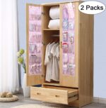 Kids Over the Door Shoe Organizer Baby Hanging Shoe Rack Narrow Closet Storage bags with 12 Mesh Pockets for Girl Women Men Toddler Nursery, 2 Packs, Pink