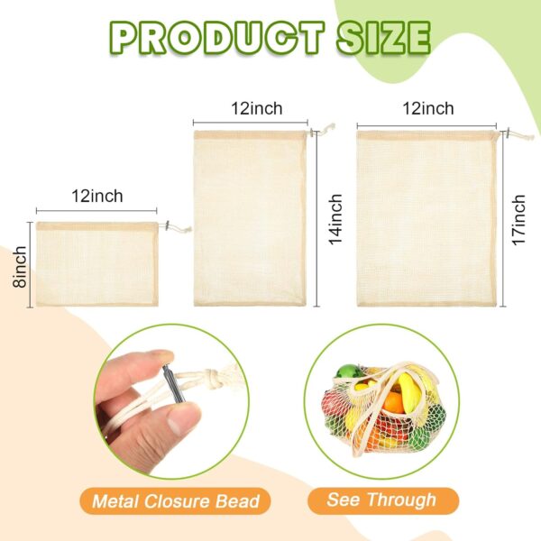 32 Pcs Reusable Produce Bags Grocery Kit Organic Cotton Mesh Produce Bags Washable Vegetable Grocery Bags Long Handle Cotton String Bags for Veggies Fruits Shopping Storage