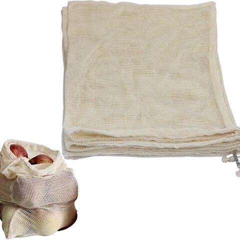 4Packs Reusable Garlic Storage Bags - 11.8x13.77in Organic Cotton Garlic Mesh Bags with Drawstring - Washable Garlic Holder Onion Keeper Potato Storage Bags - Root Vegetable Sacks (4 Large)