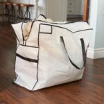 Large Storage Bag with Handles | Clothing and Linen Storage Bag | White Tarp with Black Trim