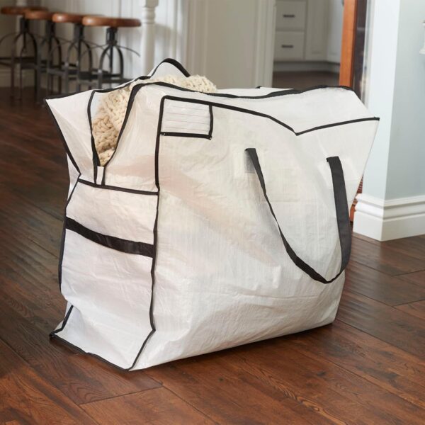 Large Storage Bag with Handles | Clothing and Linen Storage Bag | White Tarp with Black Trim