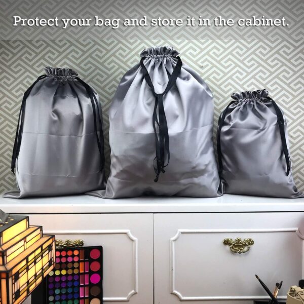 Dust Cover Storage Bags Thick Silk Cloth Pouch with Drawstring For Luxuries Handbags Tote Purses Shoes Boots, Silver (12.6 x 15.7 in)
