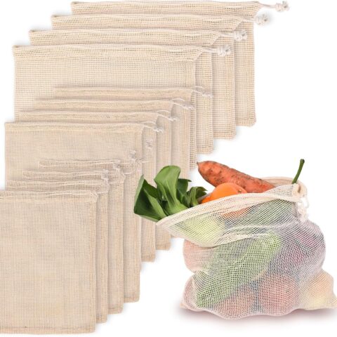 12Packs Reusable Produce Bags Reusable Washable - Vegetable Grocery Cotton Mesh Bags for Farmers Market, Beach, and Refrigerator Storage Vegetables 4xS, 4xM, 4xL