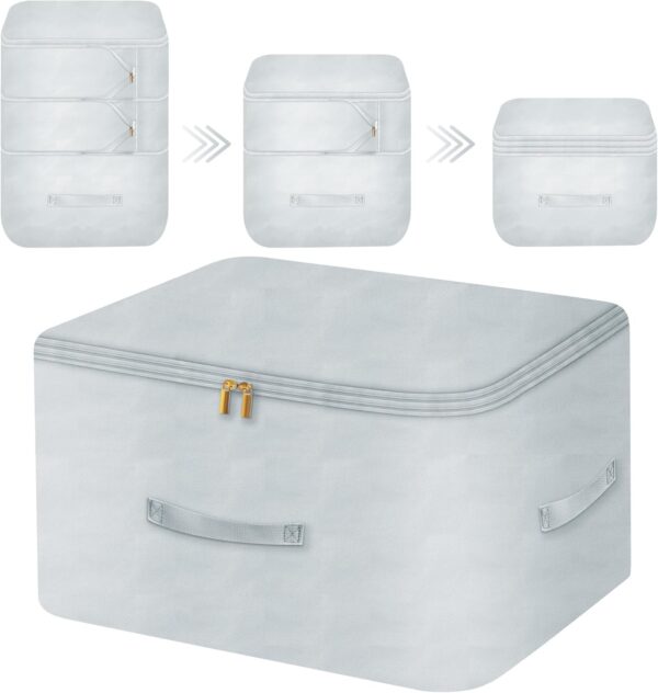 Ultra Space Saving Self Compression Organizer, Comforter Storage Bag for Clothes, Blankets, Pillows, Duvet, Comforters, Bedding Sets and Much More (Gray,X-L - 54 * 42 * 60cm)