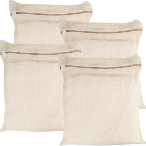 4-Piece Large Durable Organic Cotton Mesh Laundry Bags with Sturdy Zippers and Breathable Mesh are Delicate Laundry Bags for Underwear, Clothes, Pants and Socks