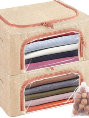 2 Pack 24L Cashmere Sweater Storage Bag with Natural Cedar Ball,Breathable & Washable Cotton Bag,Cashmere Protection Pouch Wool Cotton Sweater Storage Bag for Woolen Cashmere Sweaters,Merino Wool