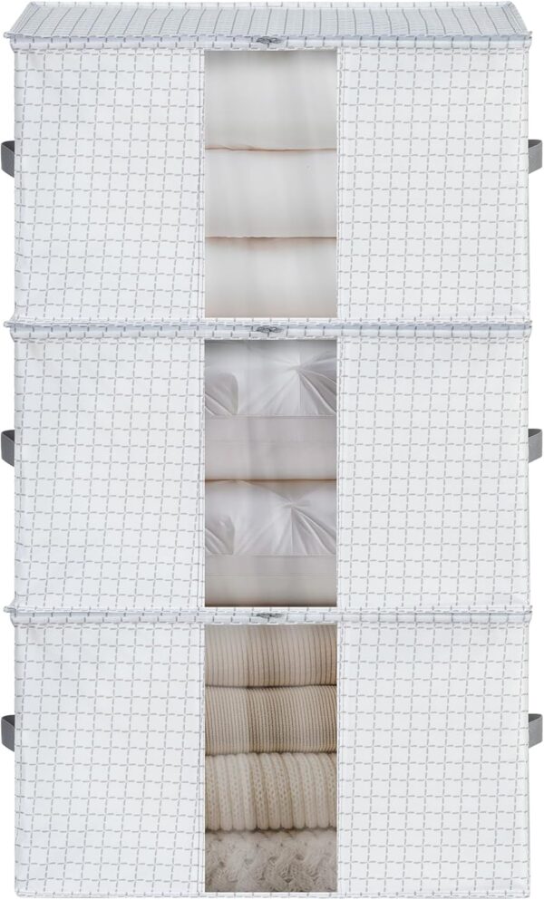 95L Large Freestanding Storage Bags, 3-Pack Waterproof Clothes Storage Bins Foldable Closet Organizers with 2 Durable Handles & Zipper for Blanket, Comforters, Bed Sheets, Pillows, Toys