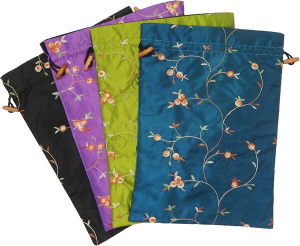 4pcs Embroidered Silk Flower Design Jacquard Travel Bag, Lingerie Bags Underwear Bags Laundry Bags Shoe Bags for Travel Storage for Men Women Washable Cloth Shoe Bags