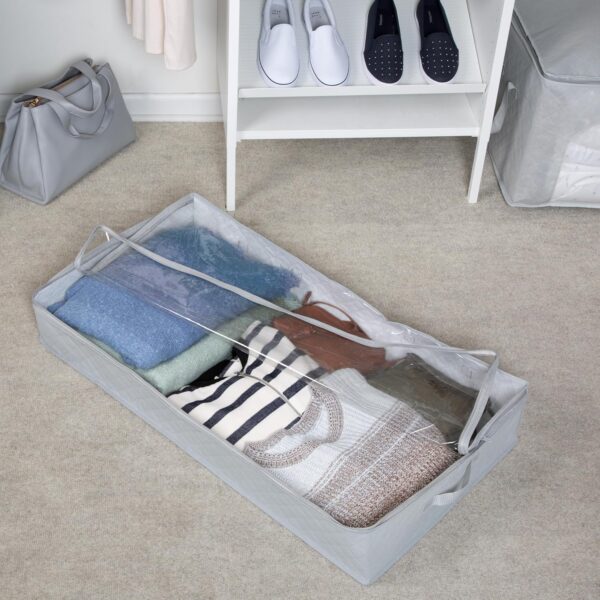 3-Pack Under Bed Fabric Storage Container Bags For Clothes & Blankets with Window and Handles, 34 x 17.9 x 5.9 Inches, Grey